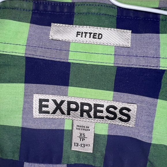 Mens EXPRESS | Button Up | XS | Blue & Green Plaid / Checker l Fitted | - Picture 7 of 8